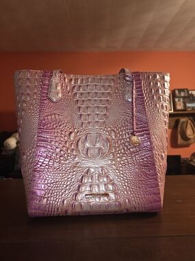 Brahmin Iridescent Pink Embossed Croc Tote